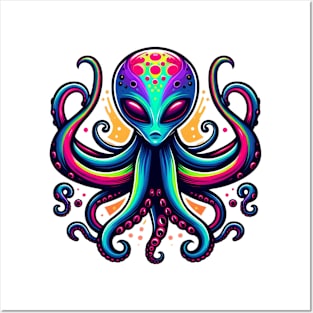 colorful octopus alien Posters and Art